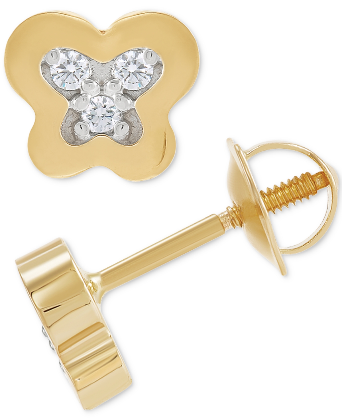 Macy's Children's Diamond Accent Butterfly Button Stud Earrings In 14k Gold