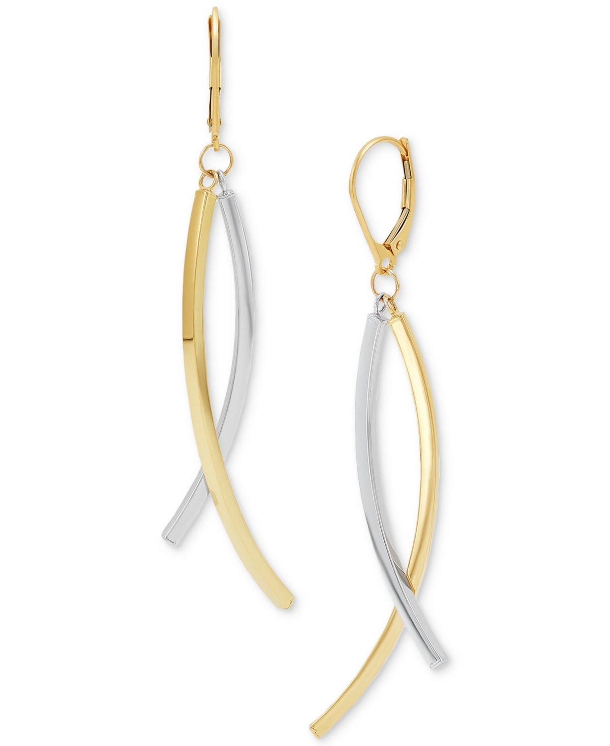 Curved Stick Crossover Drop Earrings in 10k Two-Tone Gold, Created for Macy's - Gold