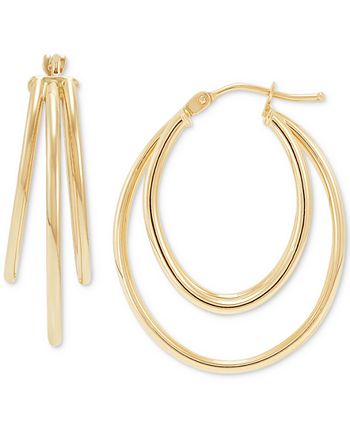 Italian Gold Graduated Small Triple Split Hoop Earrings in 10k Gold ...