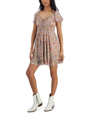 Self Esteem - Juniors' Floral-Print Layered Peasant Dress