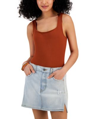 Self Esteem - Juniors' Ribbed Sleeveless Square-Neckline Bodysuit