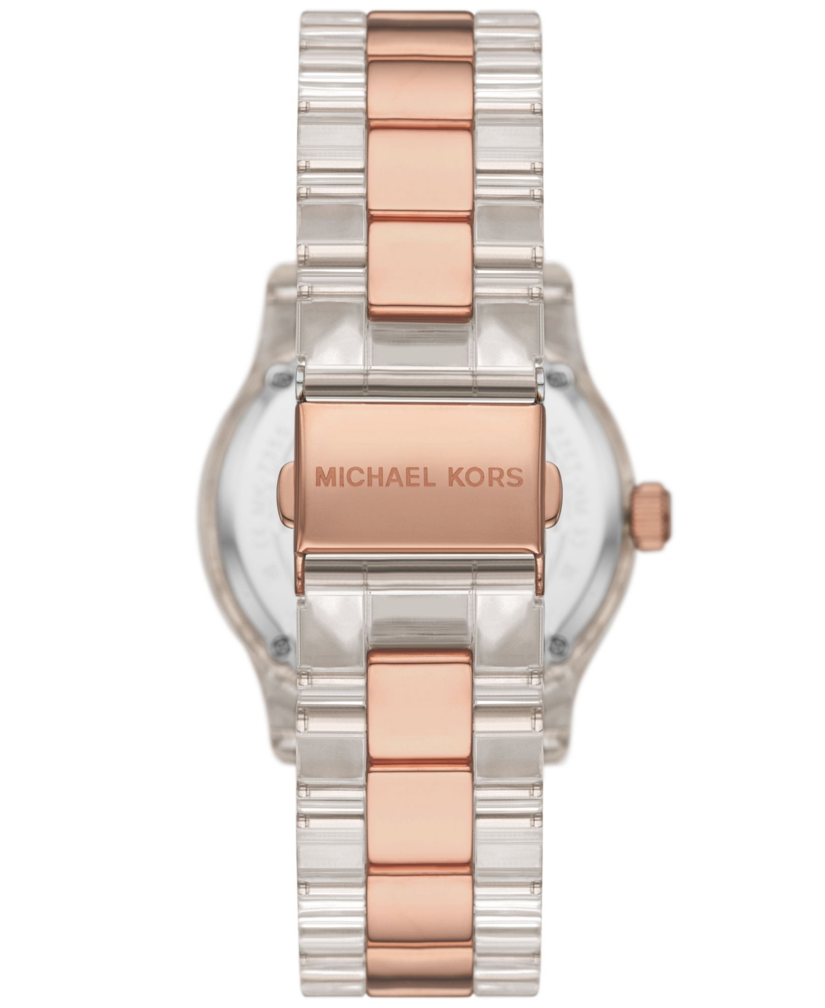 Shop Michael Kors Women's Runway Quartz Three-hand Clear Castor Oil And Rose Gold-tone Stainless Steel Watch 38mm In Two-tone