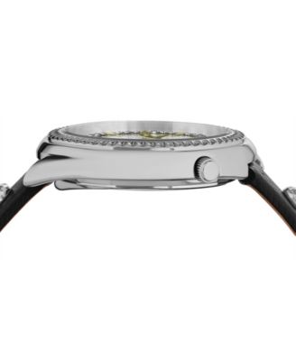 Women's Tortona Crystal 2 Hand Quartz Black Genuine Leather Watch, 38mm