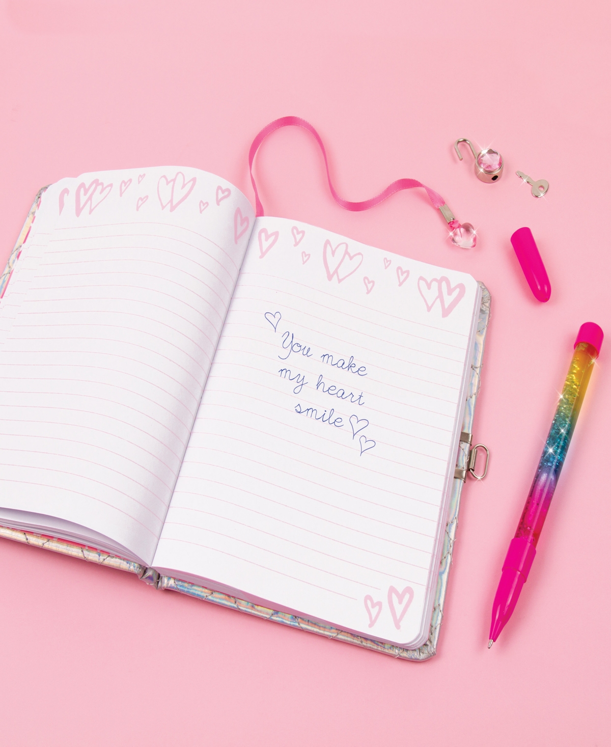 Three Cheers For Girls 3C4G: Quilted Locking Journal Pen, Silver-Tone With Rainbow Pen, Make It Real, Teens Tweens Girls, 192 Page Lined Journal, Take