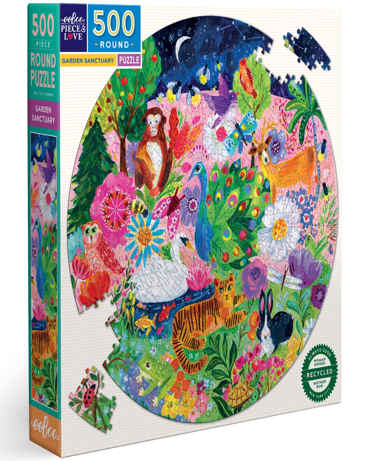 Eeboo Piece And Love Garden Sanctuary 500 Piece Round Adult Jigsaw Puzzle Set, Ages 14 And Up In Multi