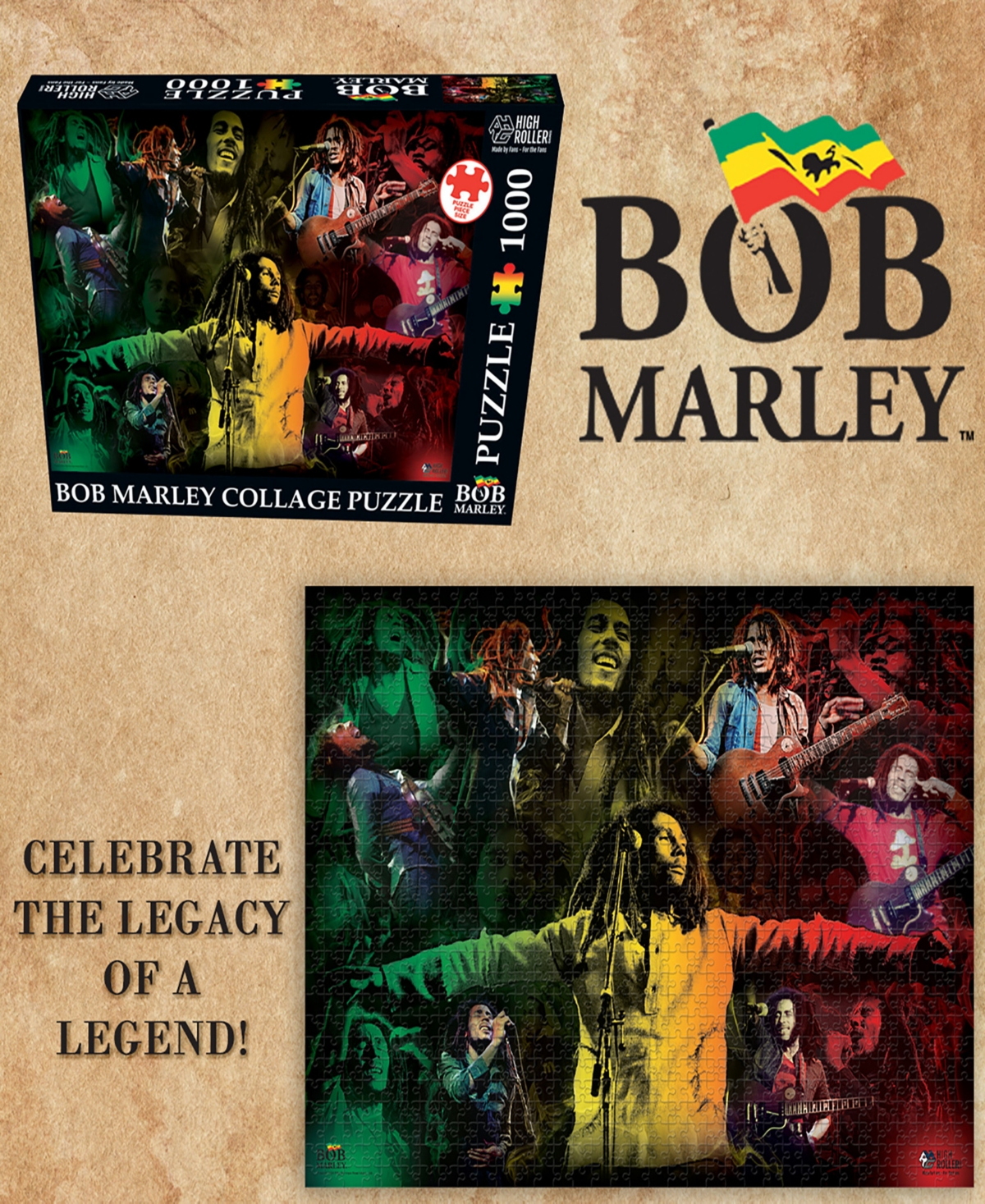 Bob Marley 1000 Piece Collage Jigsaw Puzzle, 19" X 26" In Multi