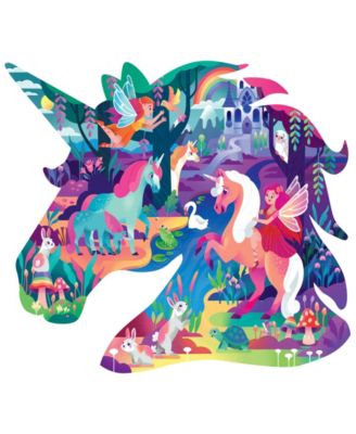 100-Piece Jigsaw Puzzle Magical Unicorn Forest Shiny Shaped Puzzle Coloring Book 19.3" x 14.2" Fantasy Themed Jigsaw Unicorns And Fairies, Coloring Books, Kids Art And Craft Set