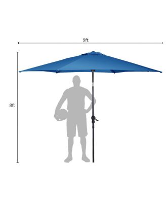 9FT Patio Umbrella Patio Market Steel Tilt W/ Crank Outdoor Yard Garden