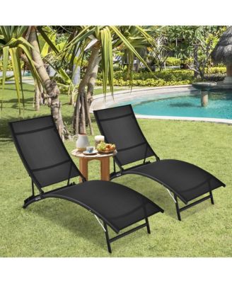 2 PCS Patio Folding Chaise Lounge Chair Recliner Adjustable Stackable Deck