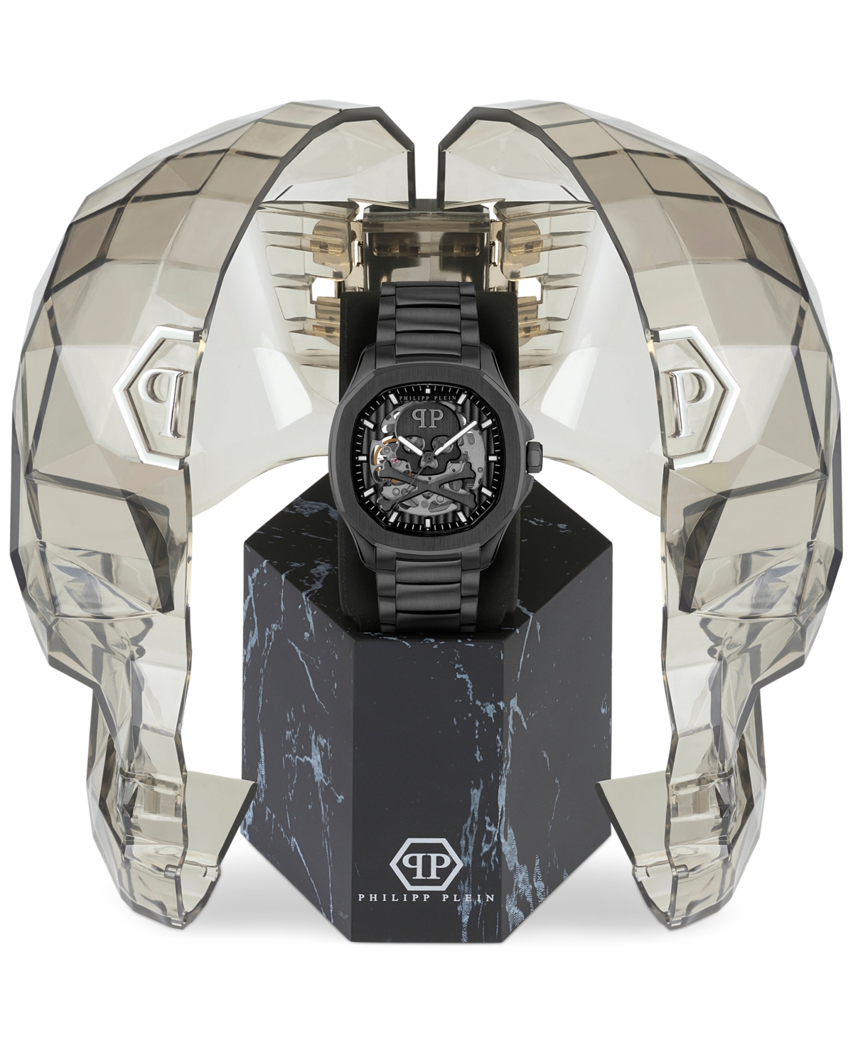Philipp Plein Men's Automatic Skeleton Spectre Black Ion-plated Bracelet Watch 42mm In Ip Black