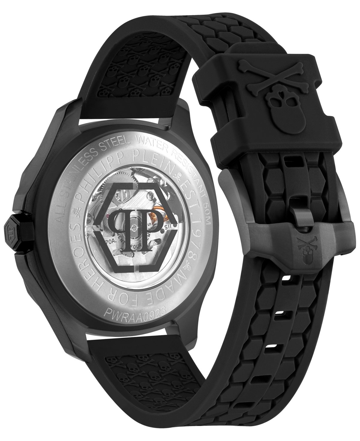 Shop Philipp Plein Men's Automatic Skeleton Spectre Black Silicone Strap Watch 42mm In Ip Black
