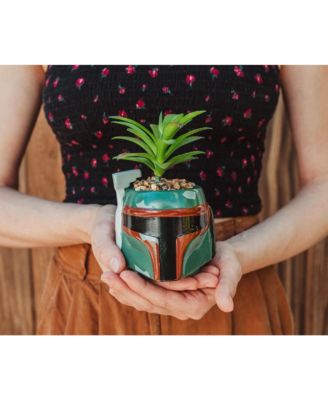 Star Wars Boba Fett Helmet 3-Inch Ceramic Mini Planter with Artificial Succulent