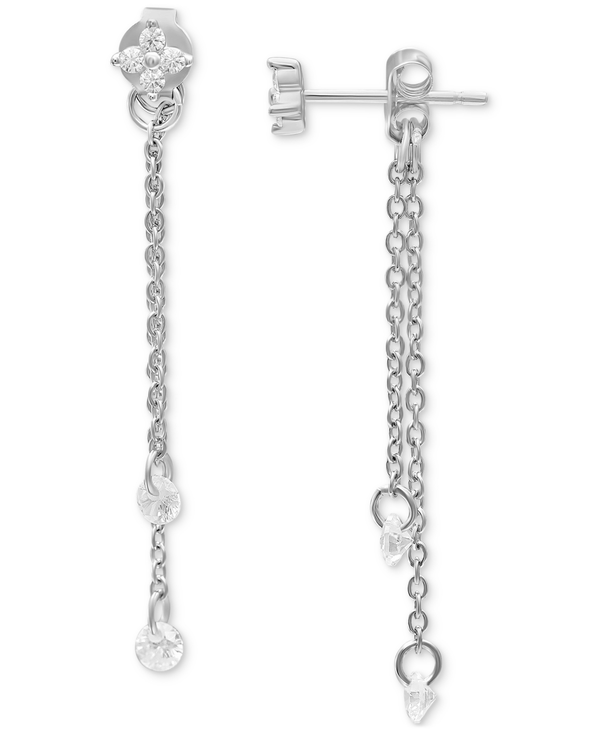 Giani Bernini Cubic Zirconia Double Chain Drop Front & Back Earrings In Sterling Silver, Created For Macy's