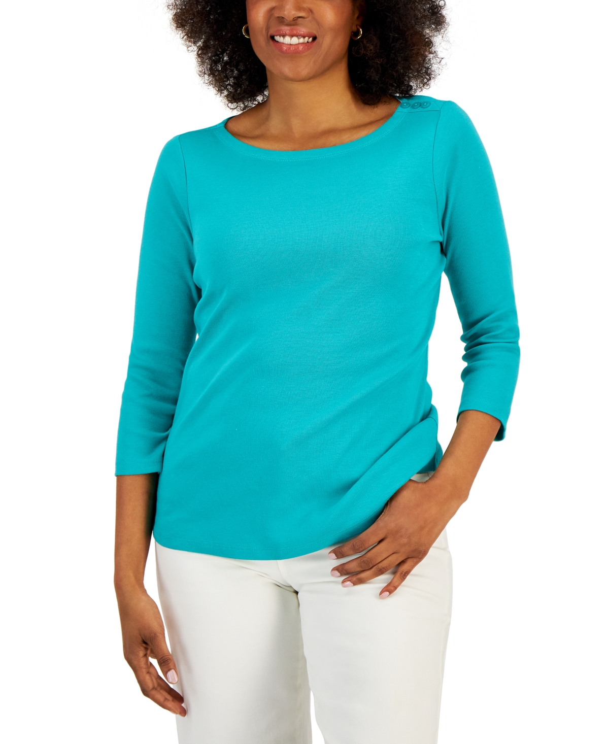 Charter Club Women's Pima Cotton Boat-Neck Top, Created for Macy's