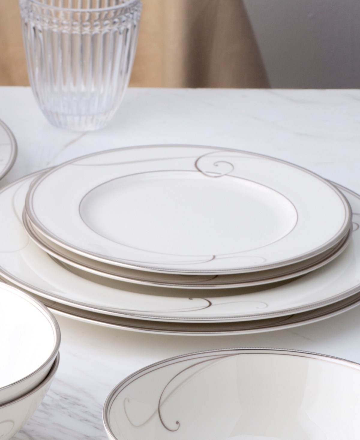Noritake Platinum Wave Set of 4 Salad Plates, Service For 4