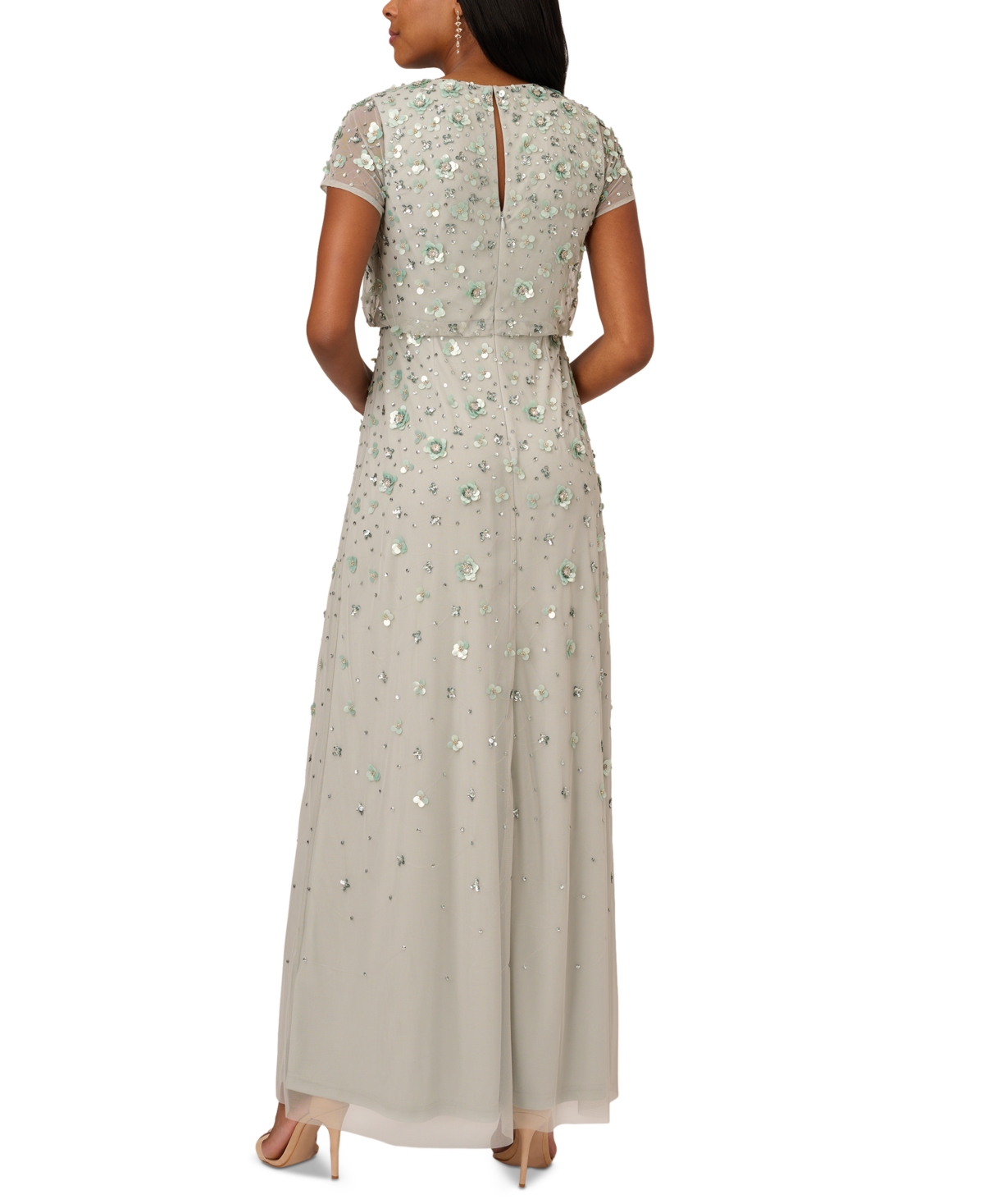 Shop Adrianna Papell Women's 3d Embellished Blouson Gown In Stone