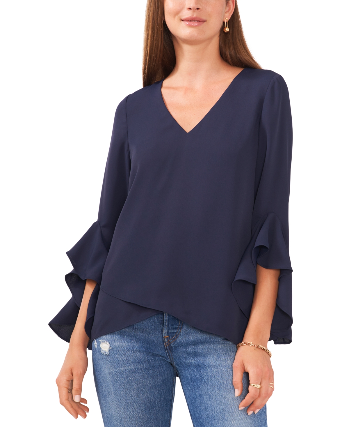 Vince Camuto Flutter Sleeve Crossover Top In Classic Navy