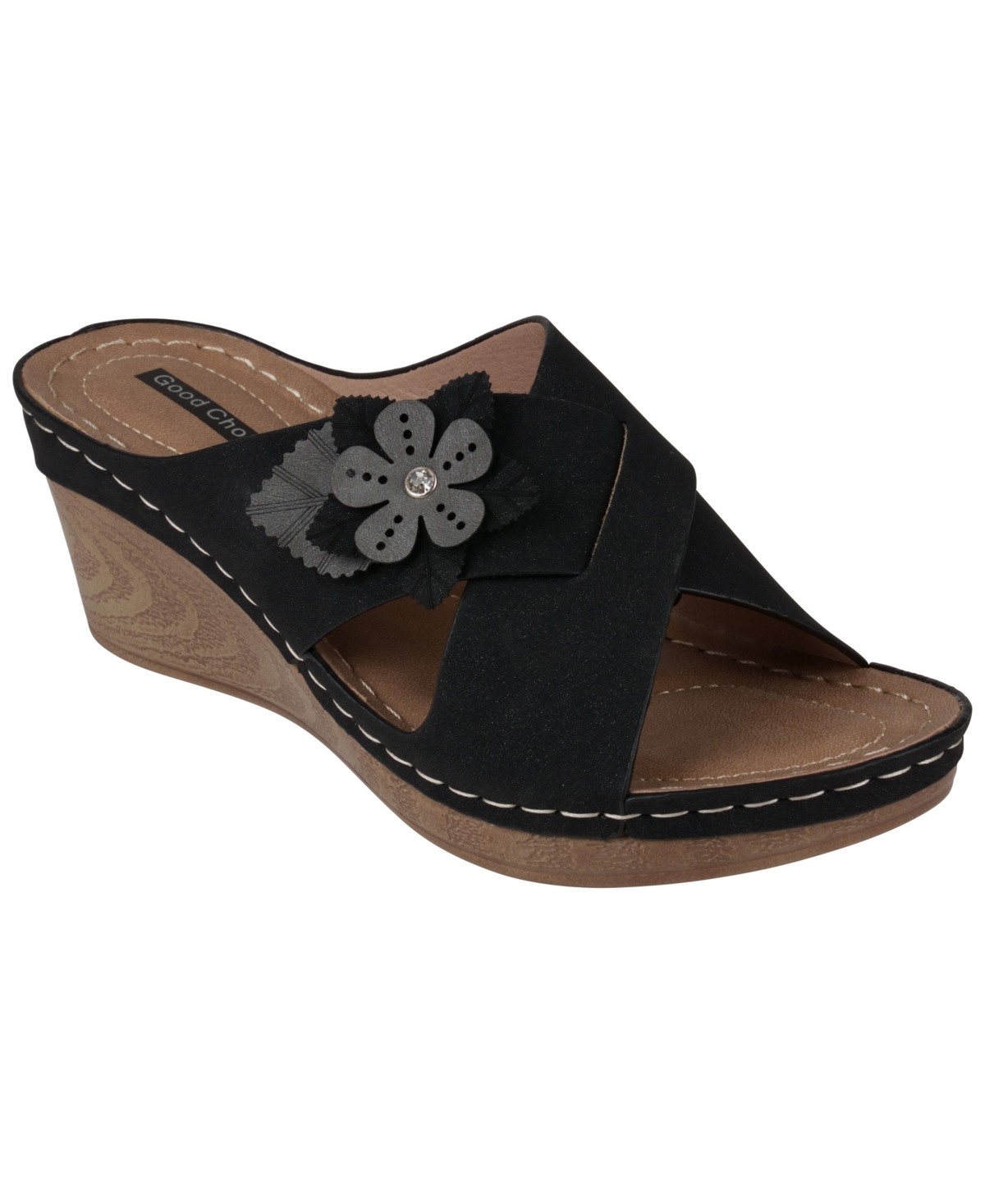 Shop Gc Shoes Women's Selly Flower Wedge Sandals In Black