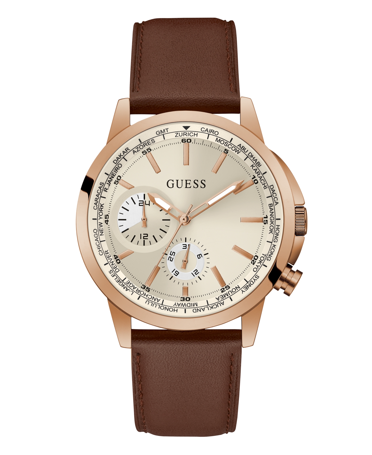 Guess Men's Multifunction Brown Stainless Steel Watch 44mm