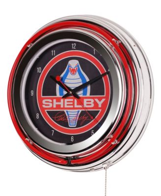 Shelby Retro Round Neon Wall Analog Clock with Pull Chain, 14.5"