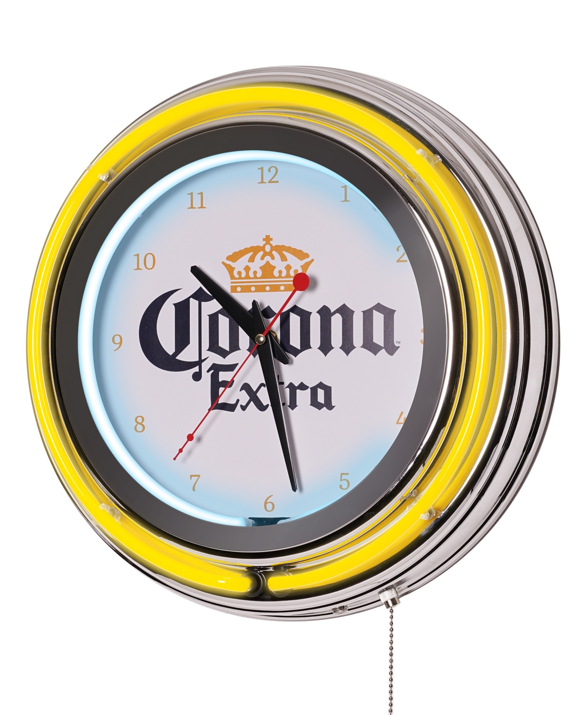 American Art Decor Corona Retro Round Neon Wall Analog Clock With Pull Chain, 14.5" In Yellow
