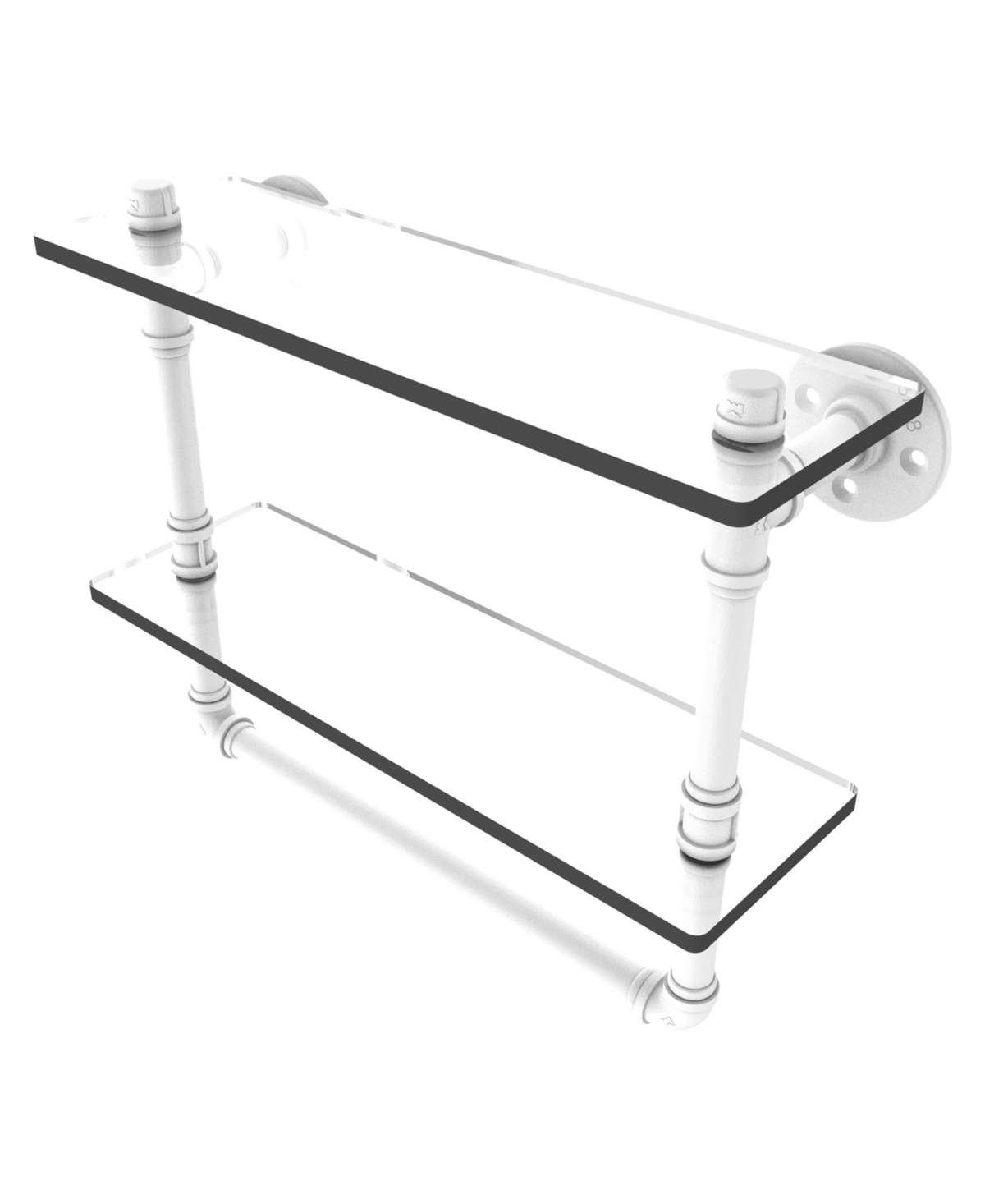 Allied Brass Pipeline Collection 16 Inch Double Glass Shelf With Towel Bar In Satin Nickel