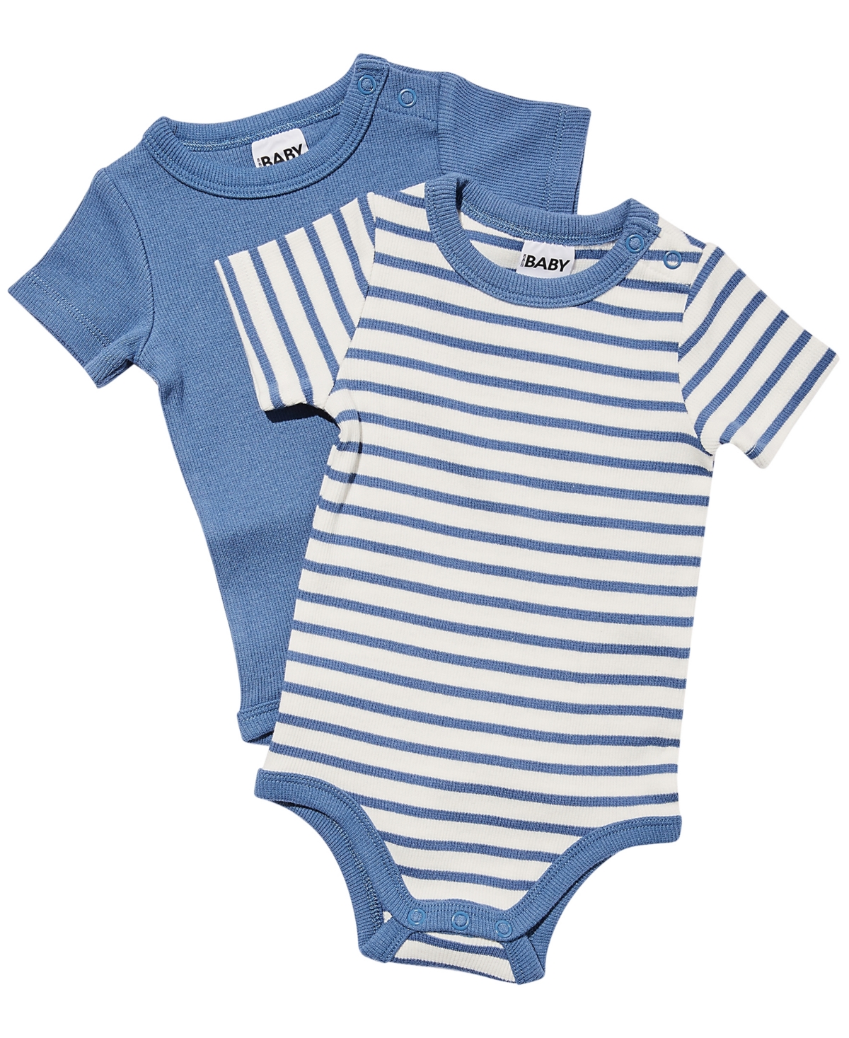 Cotton On Baby Boy Or Baby Girls Essentials Short Sleeve Bodysuit, Pack Of 2 In Petty Blue