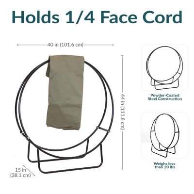 Outdoor Heavy-Duty Steel Firewood Log Hoop Storage Rack with Weather-Resistant PVC Log Hoop Cover