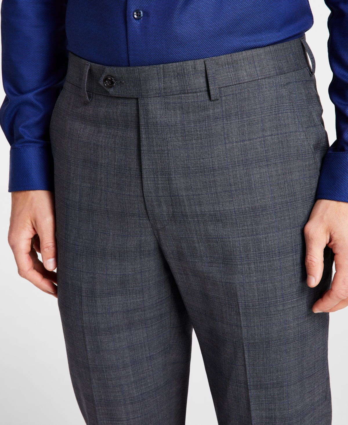 Michael Kors Men's Plaid Classic-Fit Wool-Blend Stretch Suit Separate Pants -blue Plaid