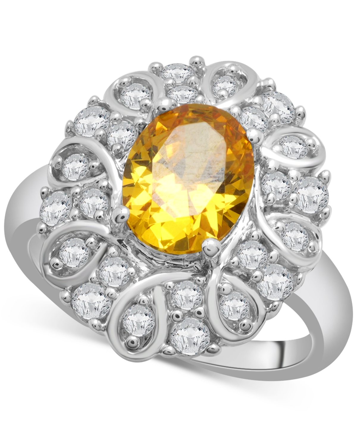 Macy's Citrine (1-5/8 Ct. T.w.) & Lab-grown White Sapphire (1-1/8 Ct. T.w.) Looped Halo Ring In Sterling Si