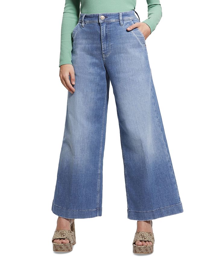 GUESS Women's Dakota Crop High-Rise Wide-Leg Jeans - Macy's