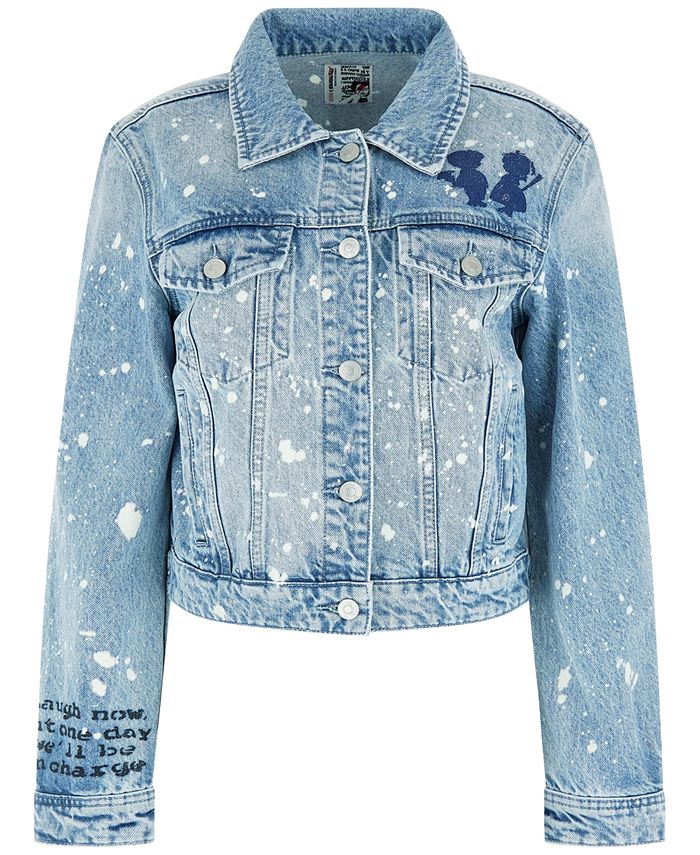 GUESS Women's Stevie Paint Splatter Denim Jacket Macy's