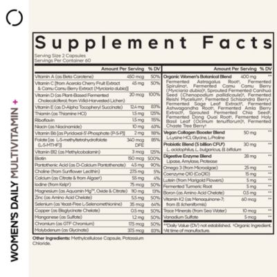 Women s Daily Multivitamin, 25+ Vitamins & Minerals, Fermented, Organic Whole Foods, Probiotics Supplement - Vitamin A, Vitamin B, Vitamins C, D, E & K, Omega 3, Zinc - 120 Capsules