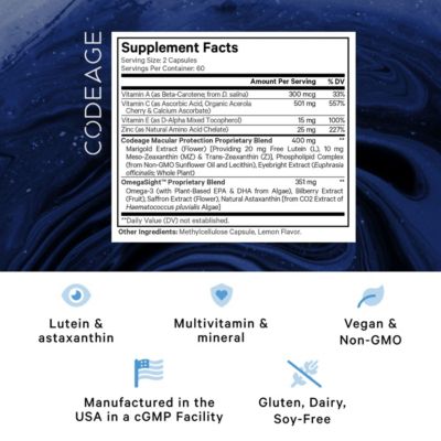 Eyes Vitamins - AREDS 2 Based Formula Supplement, Vitamins A, C, E, Zinc, Lutein, Astaxanthin, Zeaxanthin, Eyebright, Marigold, 120 Capsules