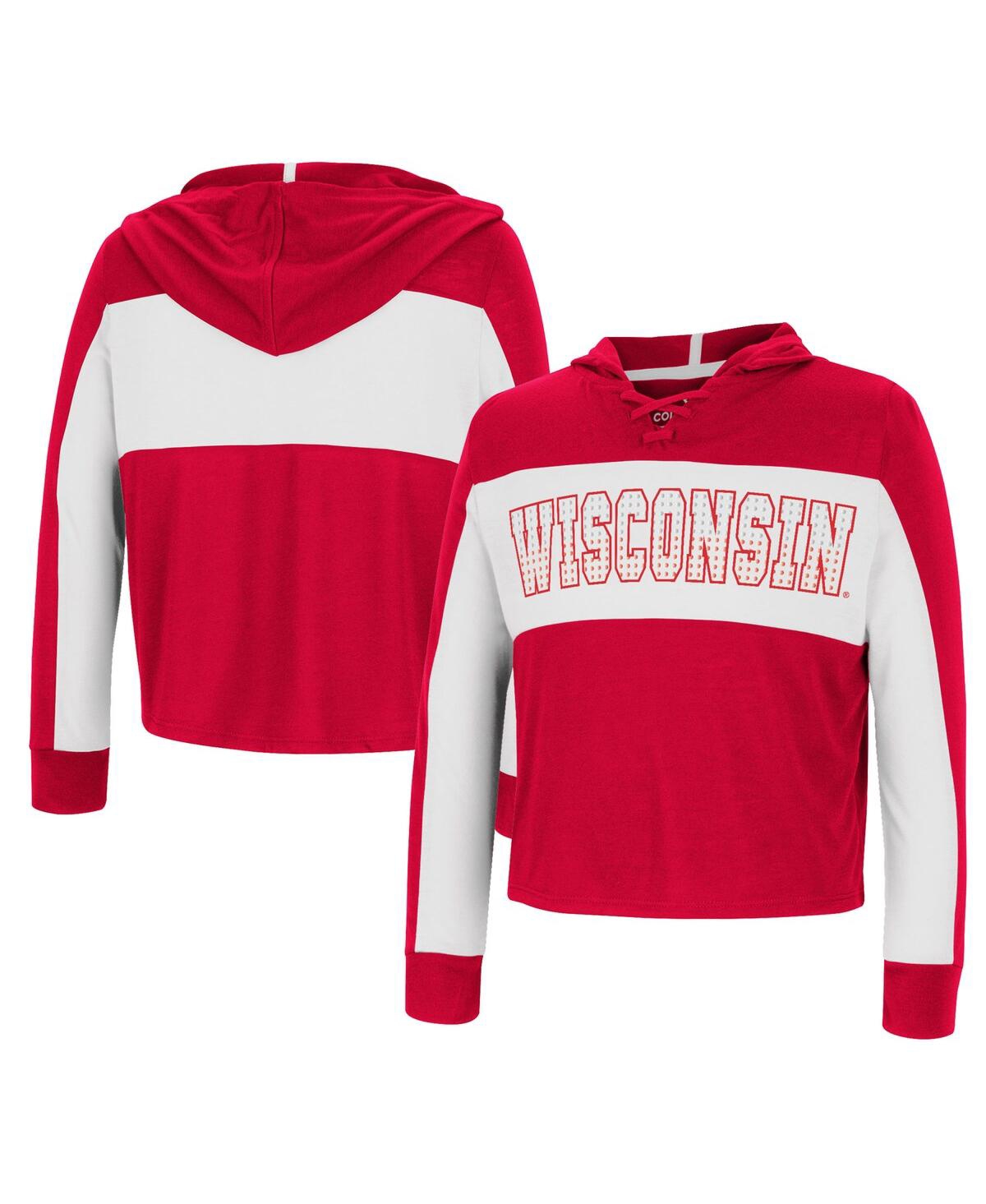 Colosseum Kids' Big Girls  Red Wisconsin Badgers Galooks Hoodie Lace-up Long Sleeve T-shirt