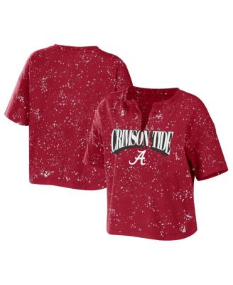 Women's Crimson Alabama Crimson Tide Bleach Wash Splatter Notch Neck T-shirt