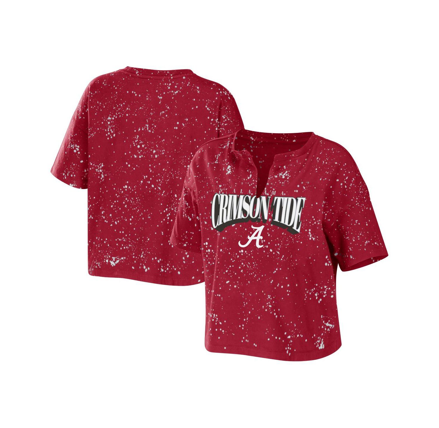 Women's Crimson Alabama Crimson Tide Bleach Wash Splatter Notch Neck T-shirt