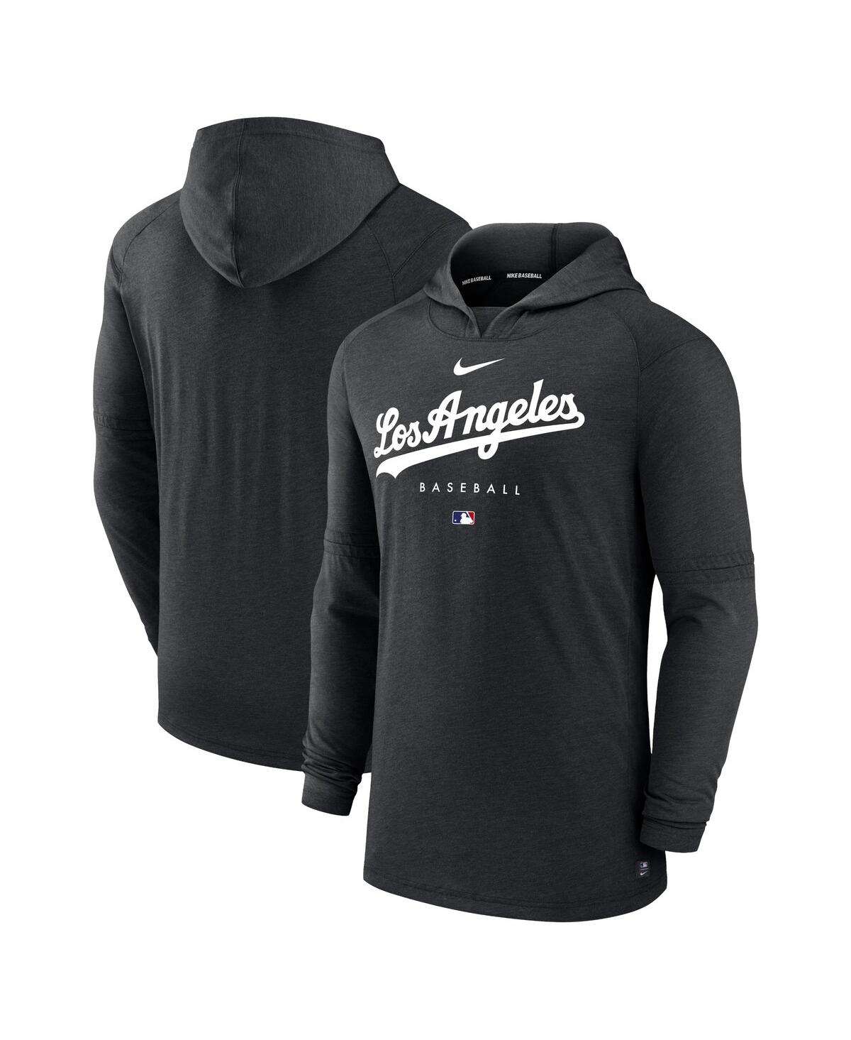 Men's NikeLos Angeles Dodgers Authentic Collection Early Work Tri-Blend Performance Pullover Hoodie - Heather Black