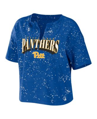 Women's Royal Pitt Panthers Bleach Wash Splatter Notch Neck T-shirt