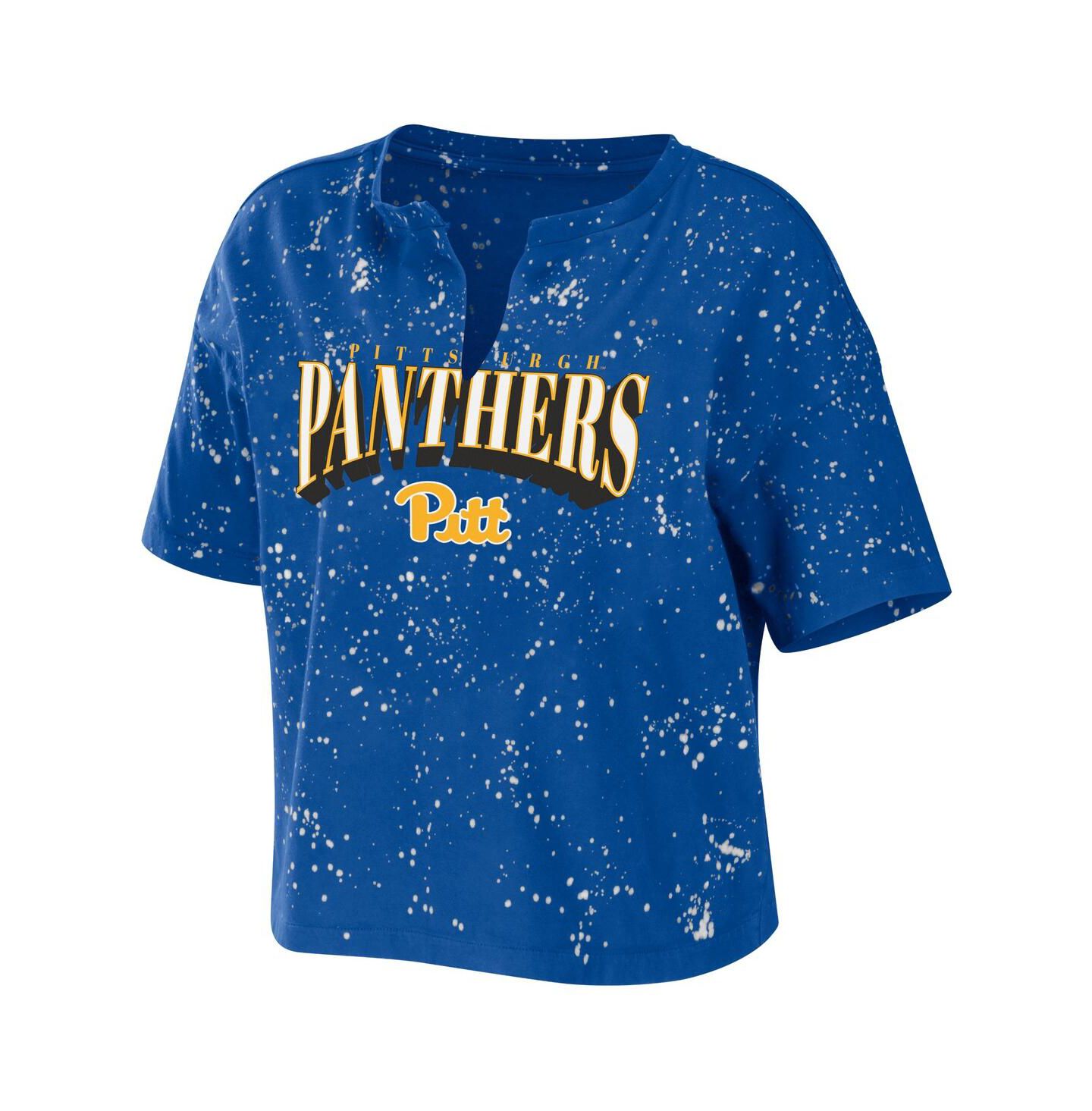 Женская футболка WEAR by Erin Andrews Royal Pitt Panthers Bleach Wash Splatter Notch Neck — фото 3