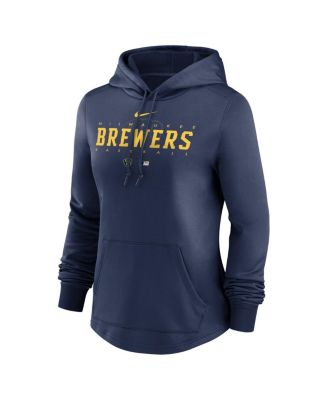 Women's Navy Milwaukee Brewers Authentic Collection Pregame Performance Pullover Hoodie