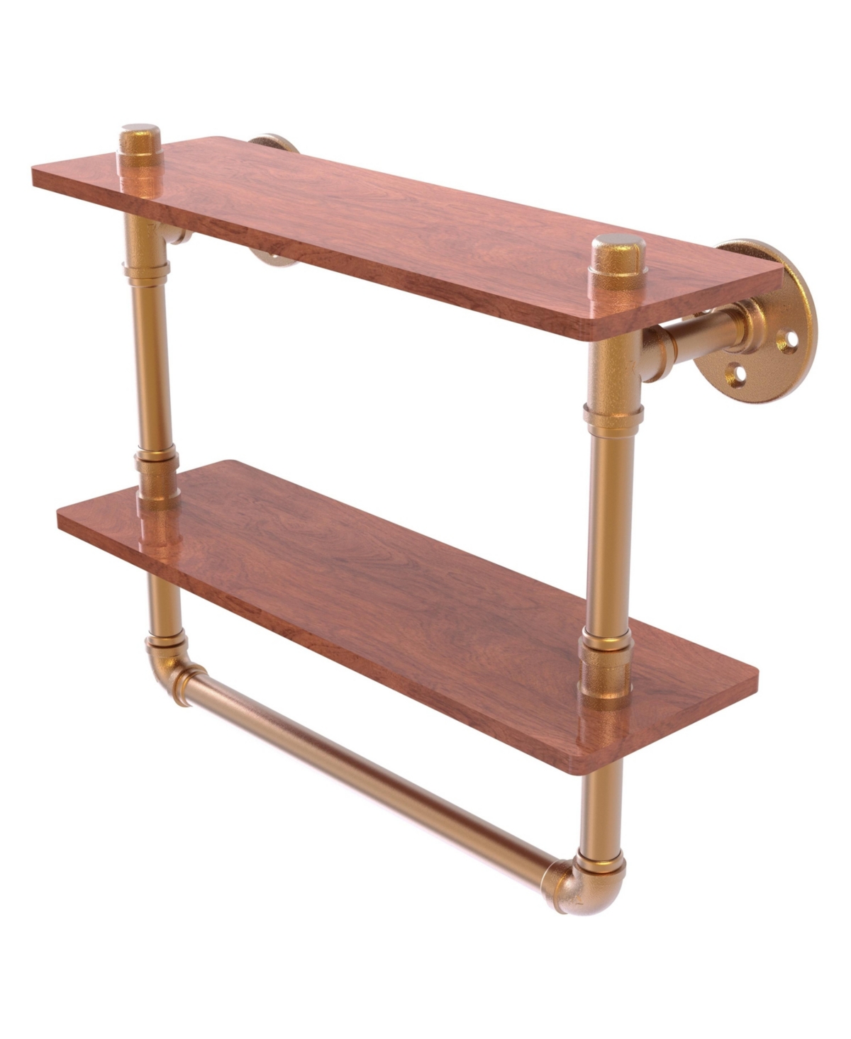 Allied Brass Pipeline Collection 22 Inch Double Ironwood Shelf With Towel Bar In Brushed Bronze