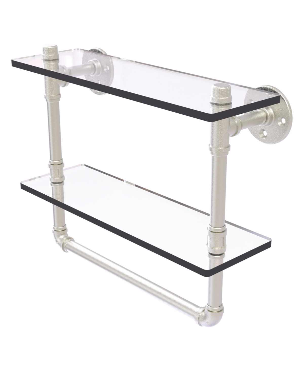 ALLIED BRASS PIPELINE COLLECTION 16 INCH DOUBLE GLASS SHELF WITH TOWEL BAR