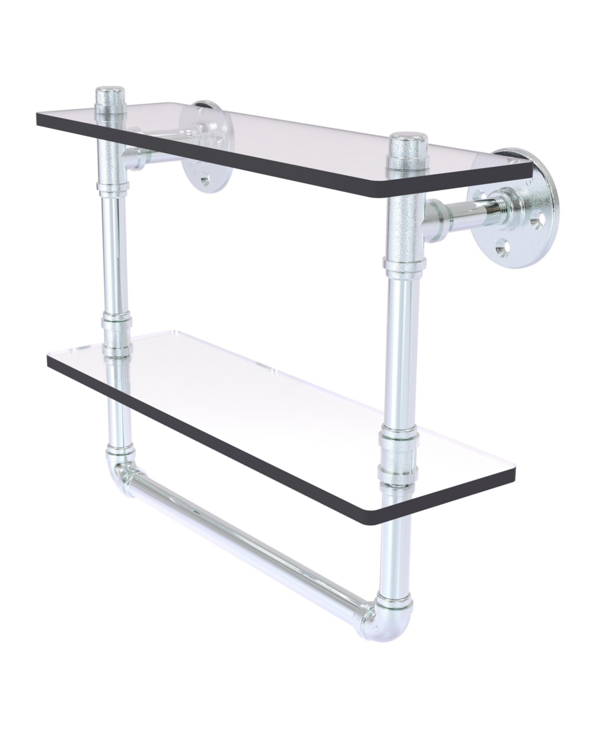 Allied Brass Pipeline Collection 16 Inch Double Glass Shelf With Towel Bar In Polished Chrome