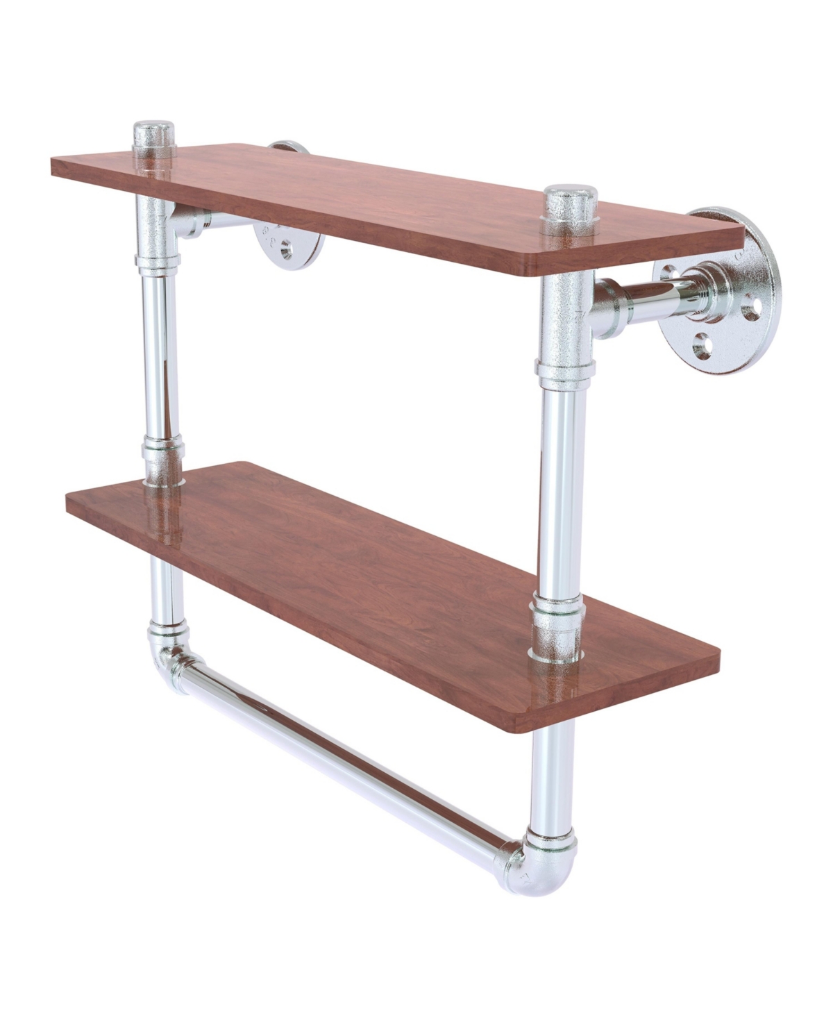 ALLIED BRASS PIPELINE COLLECTION 16 INCH DOUBLE IRONWOOD SHELF WITH TOWEL BAR