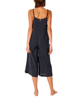 Juniors' Crinkled Premium Cropped Surf Jumpsuit
