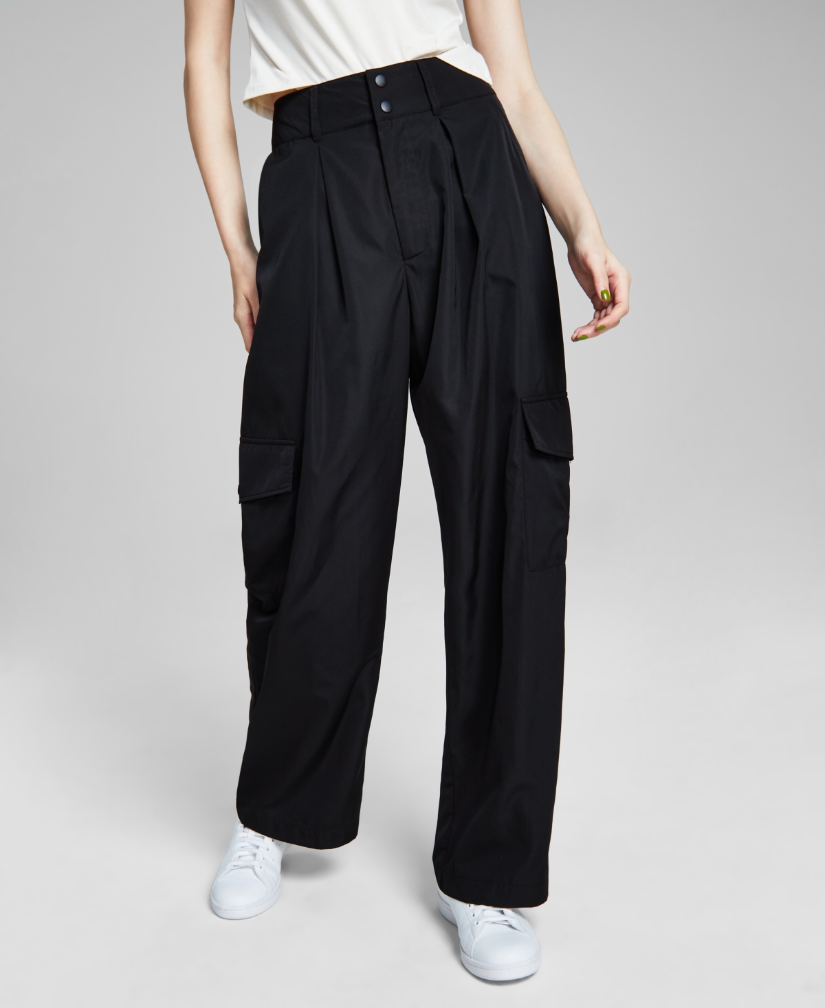 AND NOW THIS WOMEN'S HIGH-RISE NYLON WIDE-LEG CARGO PANTS