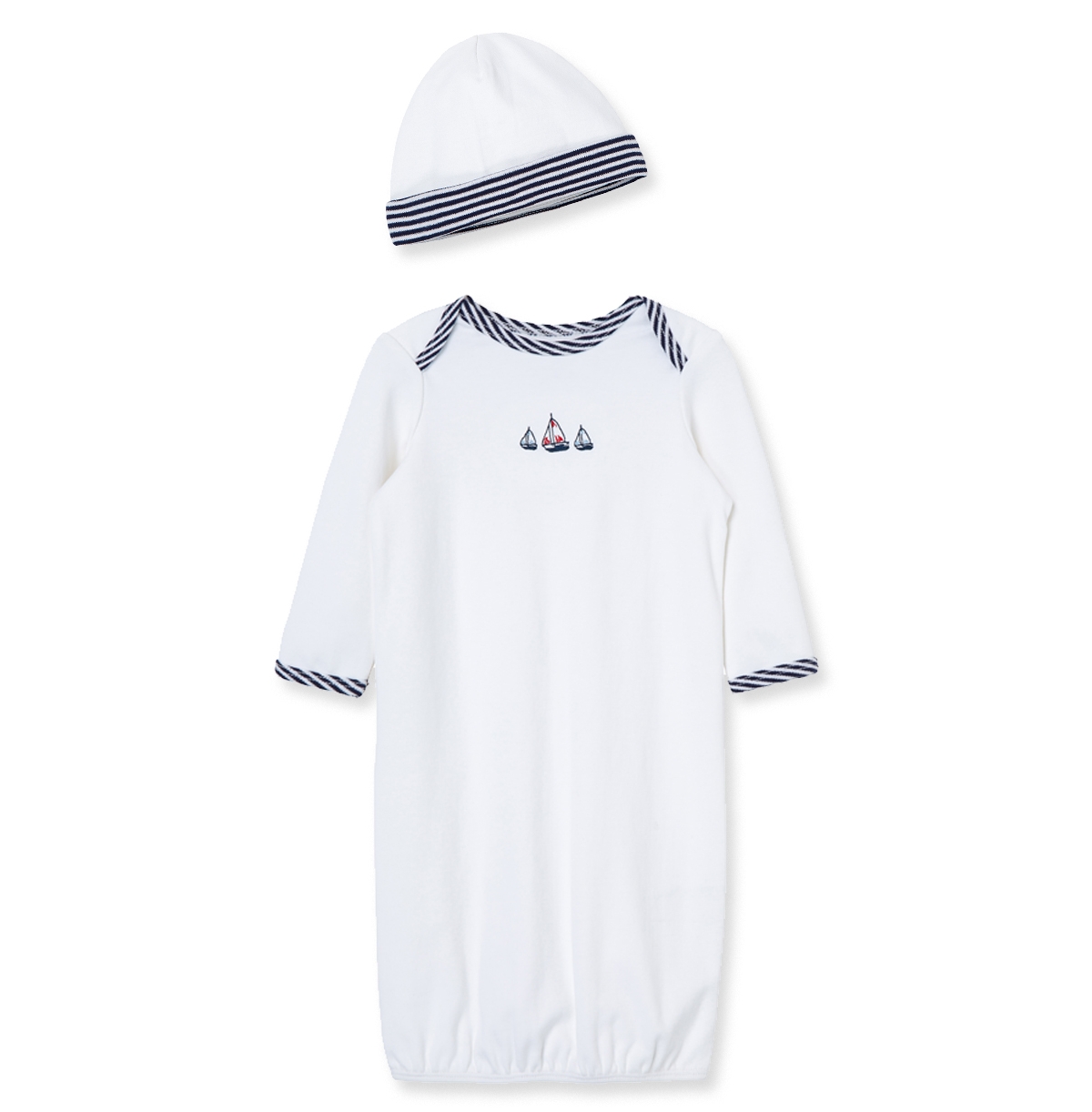 Little Me Baby Boys Sailboats Gown And Hat, 2 Piece Set In White