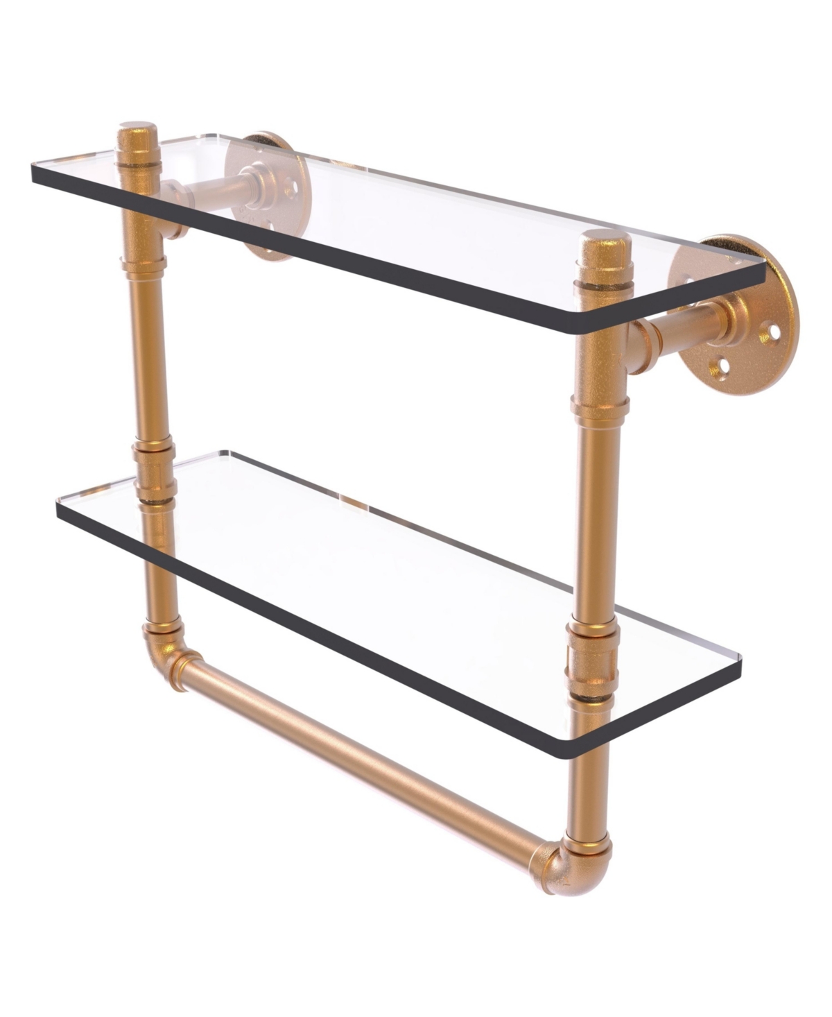 Allied Brass Pipeline Collection 16 Inch Double Glass Shelf With Towel Bar In Brushed Bronze