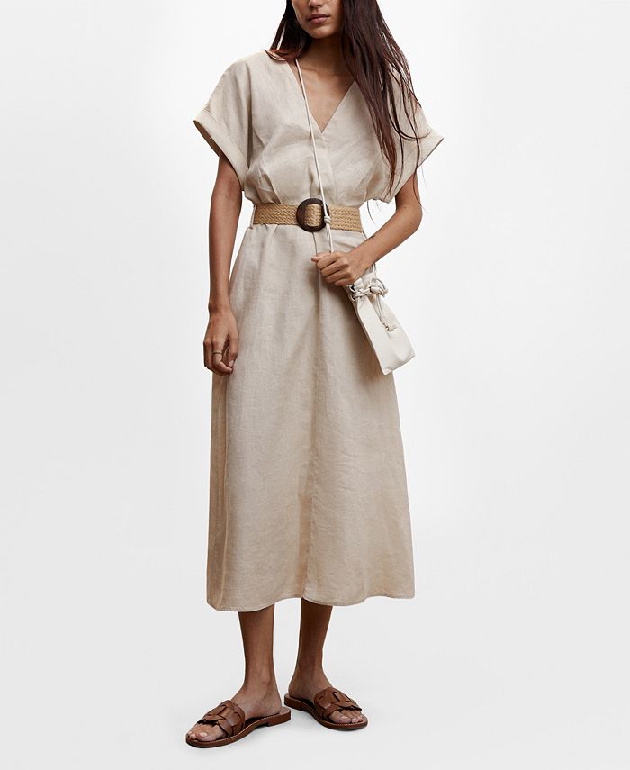 Sudán amanecer Oscurecer MANGO Women's Belt Linen Dress - Macy's